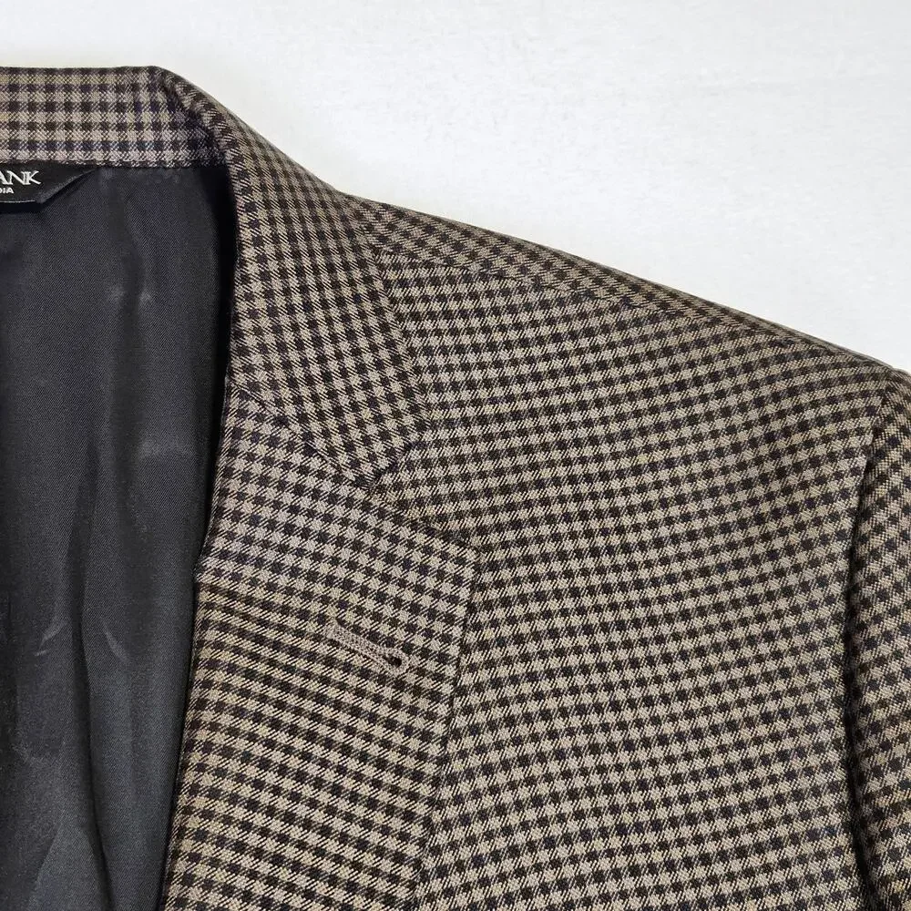 Jos A Bank Blazer Mens 48L Tailored Fit Signature Wool Silk Check Brown Black